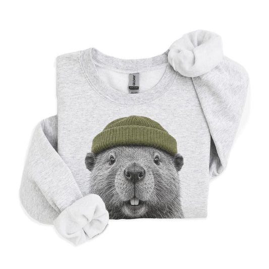 Retro Beaver Wearing Beanie Unisex Sweatshirt