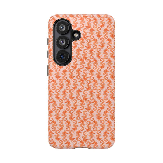 Coral Seahorse Tough Phone Case, Coastal Protective iPhone Case, Samsung Galaxy S26 & Pixel Pro Cover, Beach Ocean Gift