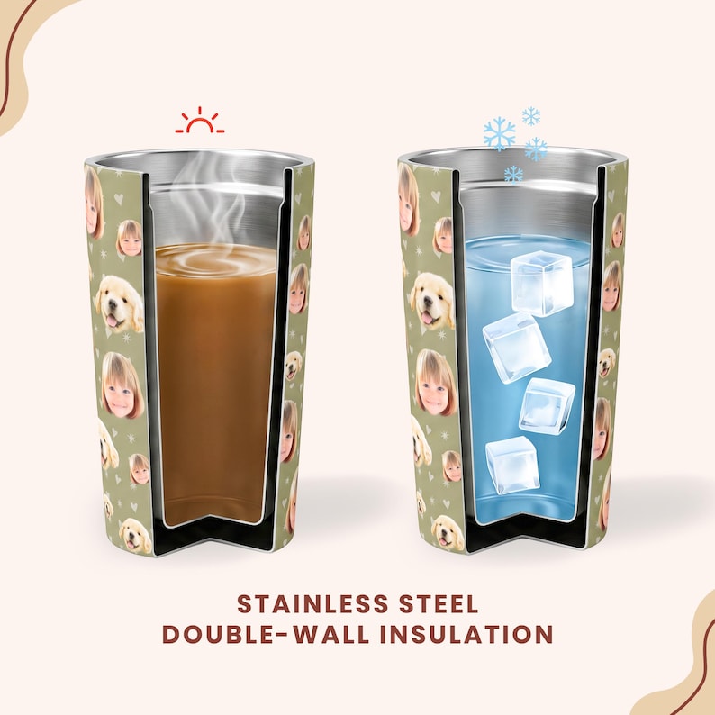 Personalized Pet Photo Tumbler, Custom Photo Insulated Tumbler 20oz with Many Faces, Travel Mug, Pet Gift