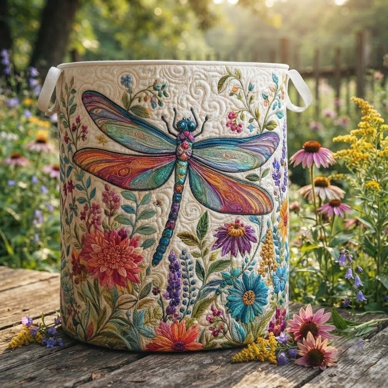 Boho Flying Dream Quilted Laundry Basket Mystic Feather Storage Bin, Quilt Fabric Hamper
