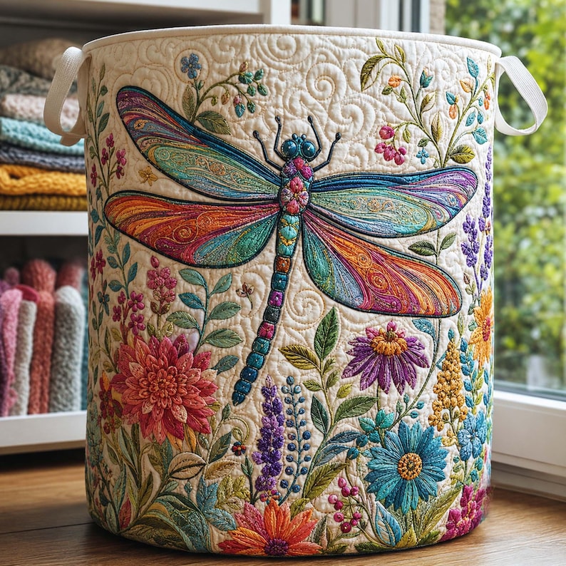Boho Flying Dream Quilted Laundry Basket Mystic Feather Storage Bin, Quilt Fabric Hamper