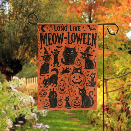 Halloween Black Cat Garden Flag, Spooky Vintage Yard Decor, Pumpkin Kitty Outdoor Flag