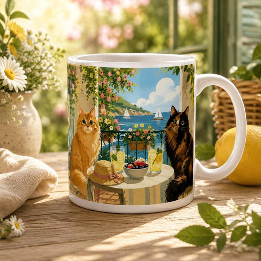 Summer Cats Coffee Mug | Orange Tortoiseshell Feline Floral Cottagecore Kitchen Cup