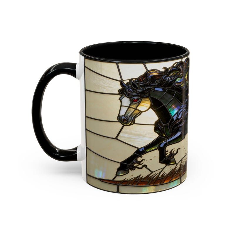 Stained Glass Horse Mug, Black Horse Coffee Mug, Horse Lover Gift, Equestrian Mug, Friesian Horse Gift, Horse Girl Gift, Unique Horse Mug