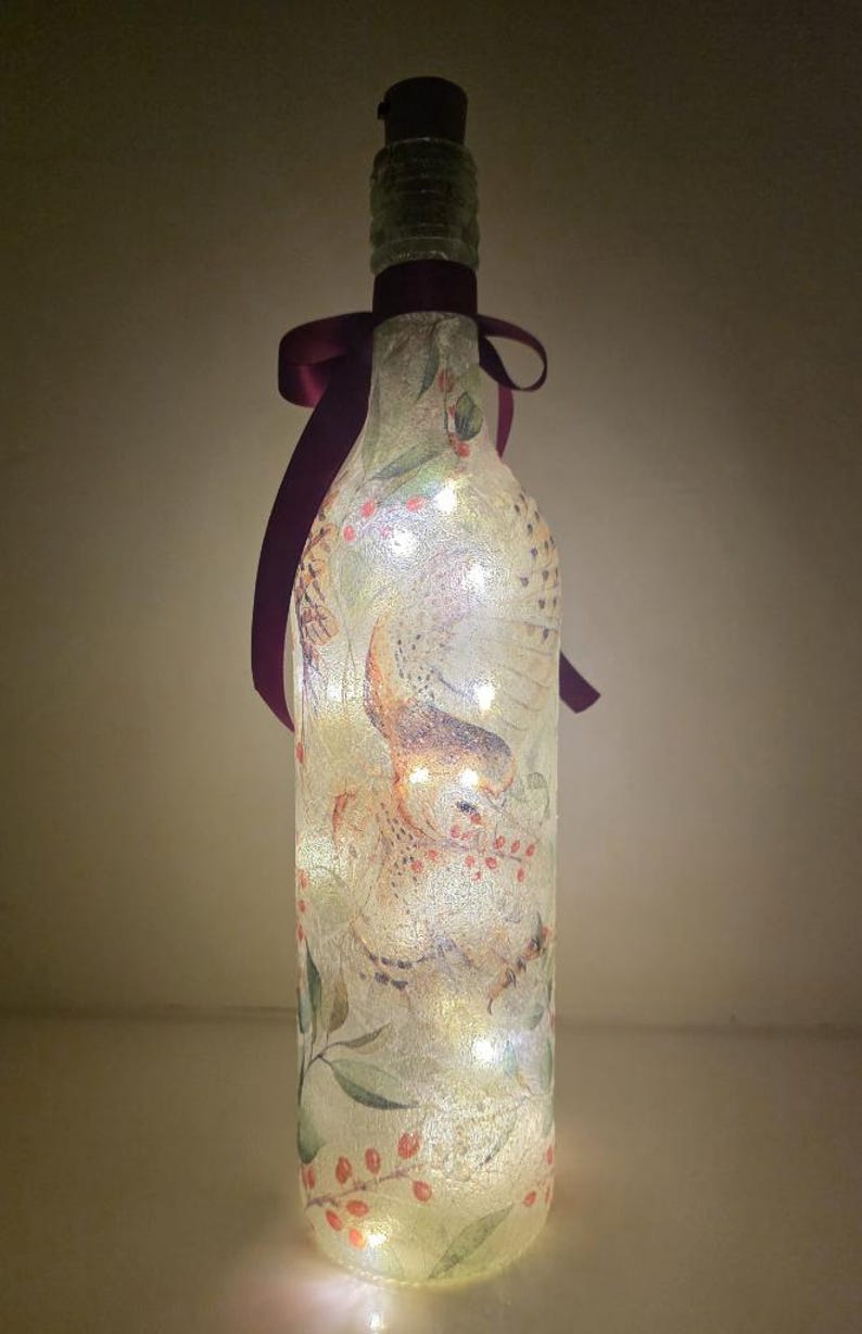 Barn Owl Bottle Lamp | Decoupage Rustic LED  Light | Woodland Decor Nature Gift