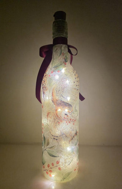 Barn Owl Bottle Lamp | Decoupage Rustic LED  Light | Woodland Decor Nature Gift