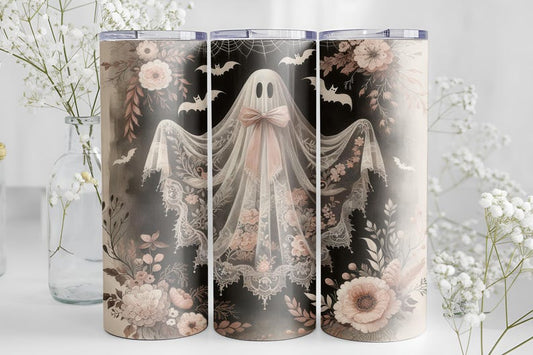 Halloween White Lace Ghost Tumbler, Halloween Ghost 20oz Tumbler, Halloween Teacher Cup