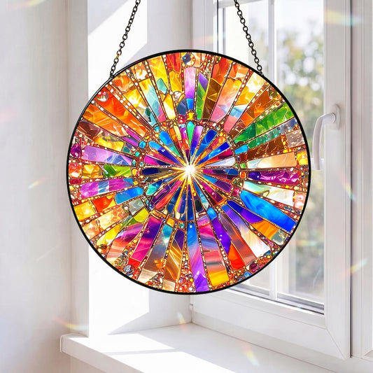 Rainbow Spiral Stained Glass Suncatcher, Rainbow Window Hanging, Colorful Spiral Sun Catcher, Summer Home Decor, Boho Gift for Her