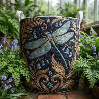 Dragonfly Quilted Laundry Basket: Colorful Insect Fabric Hamper, Whimsical Storage Bin