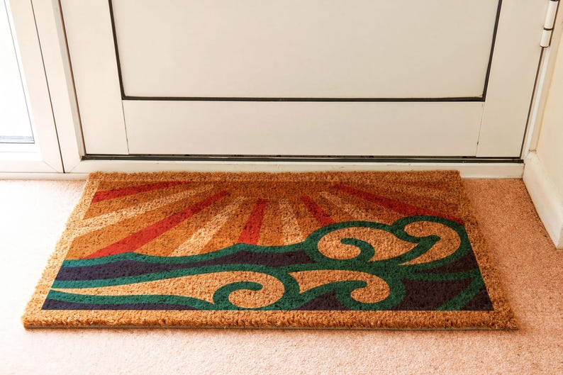 Abstract Ocean Coir Doormat, Coastal Welcome Mat