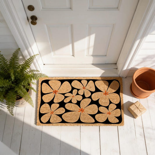 Floral Coir Doormat, Handcrafted Welcome Mat, Housewarming Gift