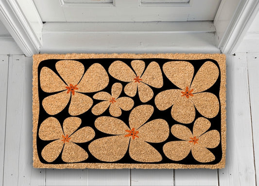 Floral Coir Doormat, Handcrafted Welcome Mat, Housewarming Gift
