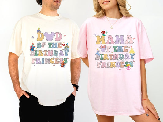 Mom Dad of Birthday Princess Girl Shirt, Magical Happiest Place Cute Mouse Sweatshirt Custom BDAY Mama Dada Gift Squad Party Comfort Colors®