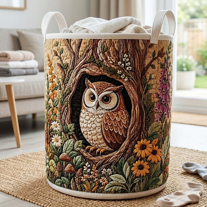 Forest Owl Quilted Laundry Basket: Whimsical Owl Clothes Hamper, Housewarming Gifts