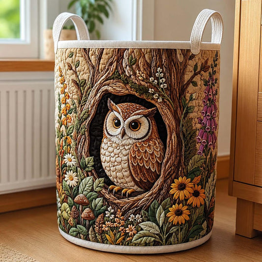 Forest Owl Quilted Laundry Basket: Whimsical Owl Clothes Hamper, Housewarming Gifts