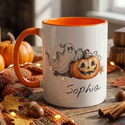 Personalized Halloween Mug, Custom Name Ghost Pumpkin Mug, Halloween Gift for Her, Custom Halloween Coffee Mug, Cute Ghost Mug, Spooky Mug