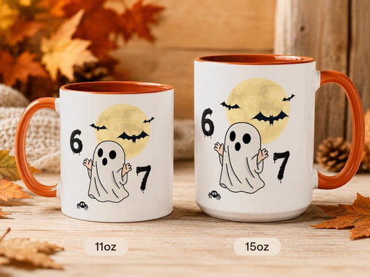 Six Seven Halloween Mug, Funny Ghost Birthday Coffee Cup, Gen Z Meme Drinkware