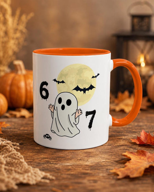 Six Seven Halloween Mug, Funny Ghost Birthday Coffee Cup, Gen Z Meme Drinkware