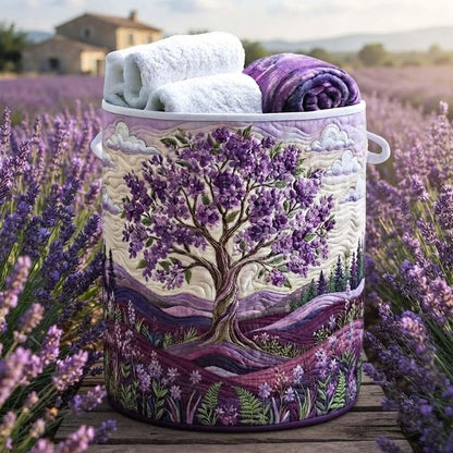 Lilac Haze Quilted Laundry Basket, Purple Flower Storage Bin, Quilt Fabric Hamper