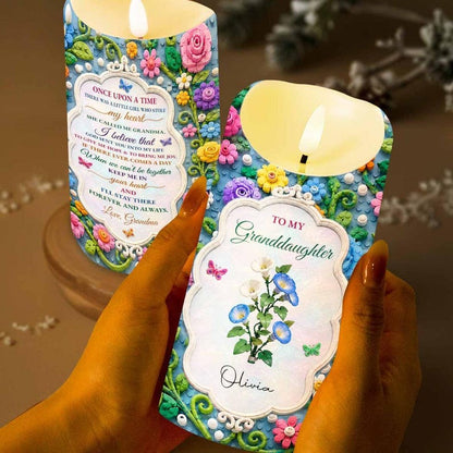 Personalized Once Upon A Time To My Granddaughter LED Candle, Custom Name Colorful Floral Keepsake, Love From Grandma Gift For Granddaughter
