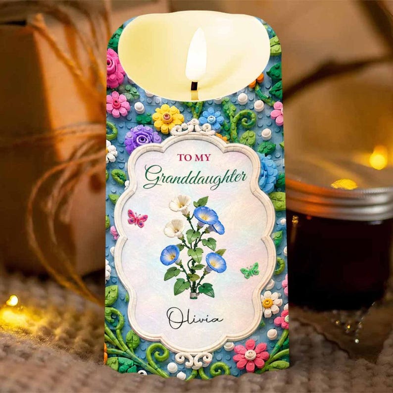 Personalized Once Upon A Time To My Granddaughter LED Candle, Custom Name Colorful Floral Keepsake, Love From Grandma Gift For Granddaughter