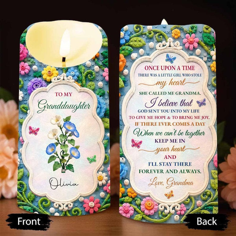 Personalized Once Upon A Time To My Granddaughter LED Candle, Custom Name Colorful Floral Keepsake, Love From Grandma Gift For Granddaughter
