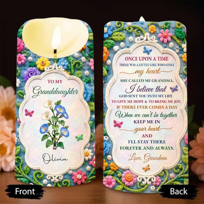 Personalized Once Upon A Time To My Granddaughter LED Candle, Custom Name Colorful Floral Keepsake, Love From Grandma Gift For Granddaughter