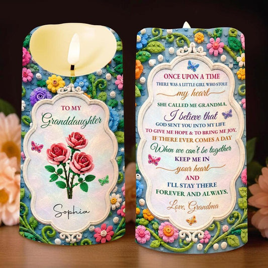 Personalized Once Upon A Time To My Granddaughter LED Candle, Custom Name Colorful Floral Keepsake, Love From Grandma Gift For Granddaughter