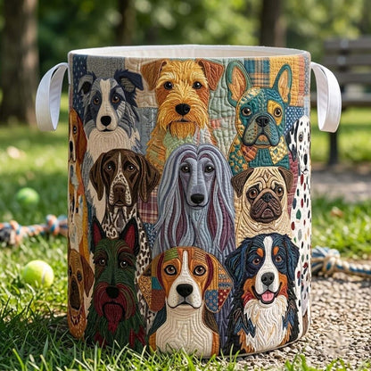 Colorful Dogs Quilted Laundry Basket: Cute Puppy Pattern Hamper, Pet Lover Gift
