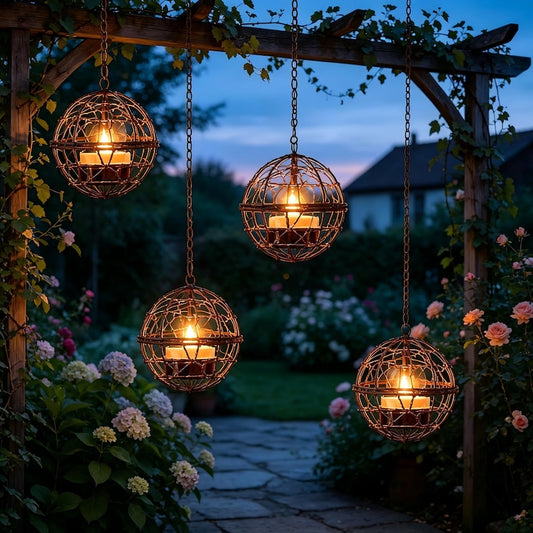 Outdoor Waterproof Solar Hanging Wire Globe Lanterns, Cozy Patio Garden Candle Lights, Rustic Wedding Glow, Pergola Hanging String Lights