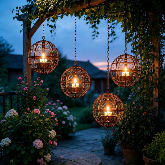 Outdoor Waterproof Solar Hanging Wire Globe Lanterns, Cozy Patio Garden Candle Lights, Rustic Wedding Glow, Pergola Hanging String Lights