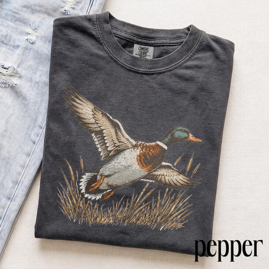 Vintage Mallard Duck Graphic Tee, Retro Waterfowl Hunting Shirt, Rustic Wildlife Outdoor Top, Comfort Colors® Hunter Gift Tee