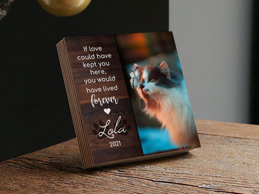 Personalized Cat Memorial Printed 4" or 6" - Wood Photo Block - Cat Memorial Frame - Cat Keepsake - Cat Sympathy Gift For Cat Loss Pet Loss