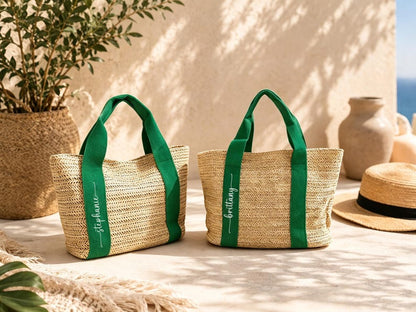 Monogram Straw Tote Bag, Personalized Initial Beach Bag, Custom Woven Shoulder Tote, Summer Gift for Women, Vacation Travel Bag