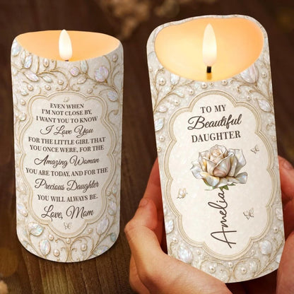 Personalized Daughter Candle, Custom Name White Rose Keepsake Gift From Mom, Love You Daughter