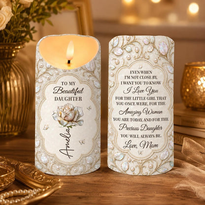 Personalized Daughter Candle, Custom Name White Rose Keepsake Gift From Mom, Love You Daughter