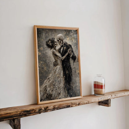 Skeletons Dancing Print, Gothic Romantic Couple Decor, Dark Academia Macabre Painting, Halloween Moody Wall Art, Victorian Occult Lovers Art
