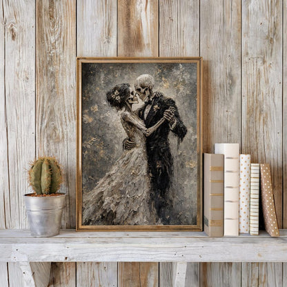 Skeletons Dancing Print, Gothic Romantic Couple Decor, Dark Academia Macabre Painting, Halloween Moody Wall Art, Victorian Occult Lovers Art