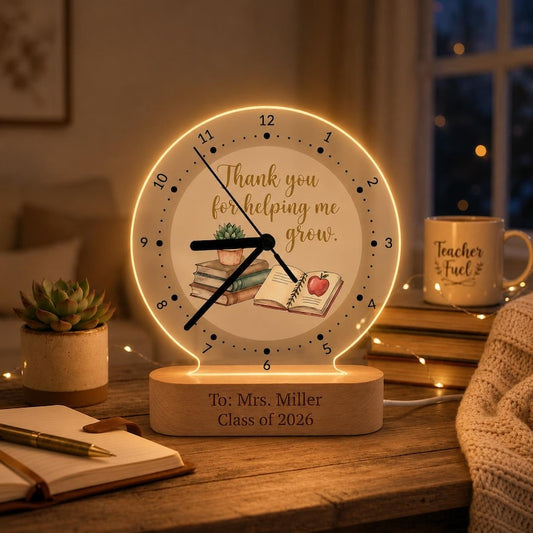 Personalized Teacher Desk Clock, Custom LED Acrylic Sign, Thank You Teacher Gift, Appreciation Gift for Teacher, Classroom Decor