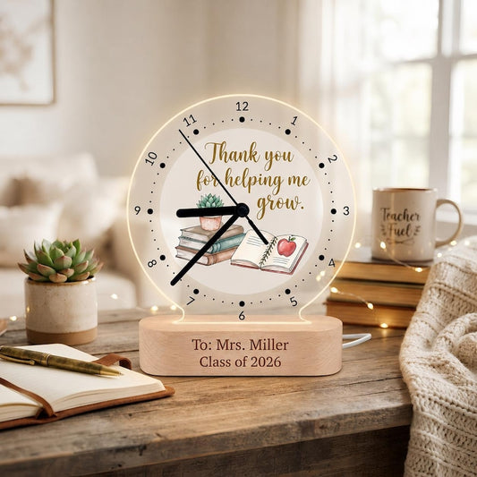 Personalized Teacher Desk Clock, Custom LED Acrylic Sign, Thank You Teacher Gift, Appreciation Gift for Teacher, Classroom Decor