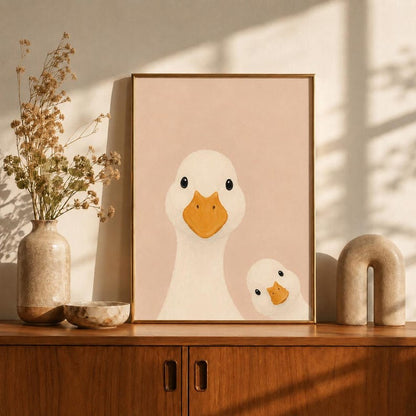 Duck Duo Poster, Mama Duck and Duckling Wall Art, Nursery Animal Print, Funny Farmhouse Decor, Blush Pink Wall Art, Baby Shower Gift Idea