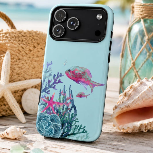 Coastal Fish Phone Case, iPhone Samsung Google Pixel Case, Beach Ocean Phone Cover, Watercolor Coral Fish, Cute Fish Phone case