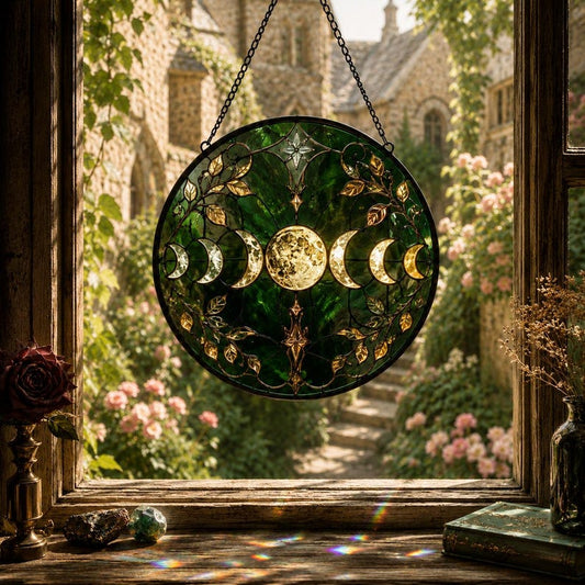 Moon Phase Suncatcher, Green Gothic Resin Window Hanging, Celestial Moon Decor for Witchy Homes, Gift for Moon Lovers