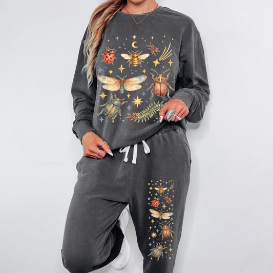 Retro Insects Kaleidoscope Sweatpants, Comfort Colors Sweatpants, Vintage Insect 100% Cotton Celestial Bug Joggers
