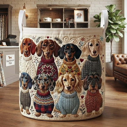 Dachshund Parade Quilted Laundry Basket: Cute Dog Storage Bin, Pet Lover Gift