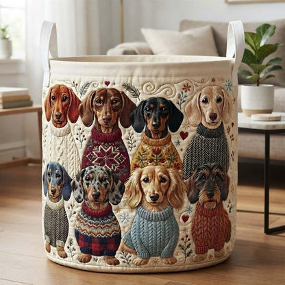 Dachshund Parade Quilted Laundry Basket: Cute Dog Storage Bin, Pet Lover Gift