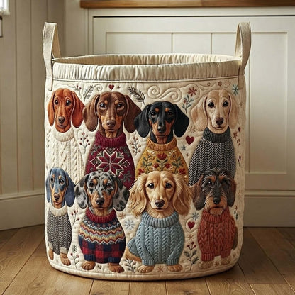 Dachshund Parade Quilted Laundry Basket: Cute Dog Storage Bin, Pet Lover Gift