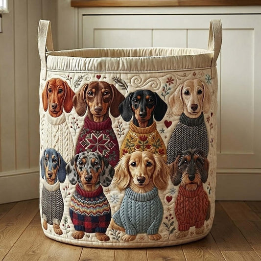 Dachshund Parade Quilted Laundry Basket: Cute Dog Storage Bin, Pet Lover Gift