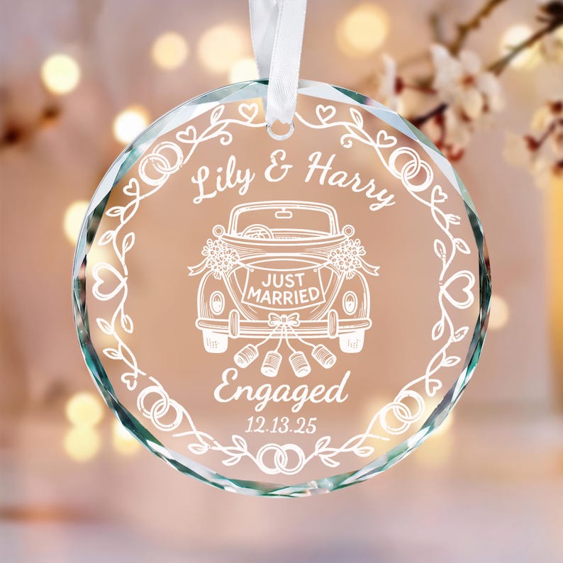 Personalized Engagement Ornament 2026, First Christmas Engaged Ornament, Custom Couple Christmas Ornament, Engagement Gift, Glass Ornament