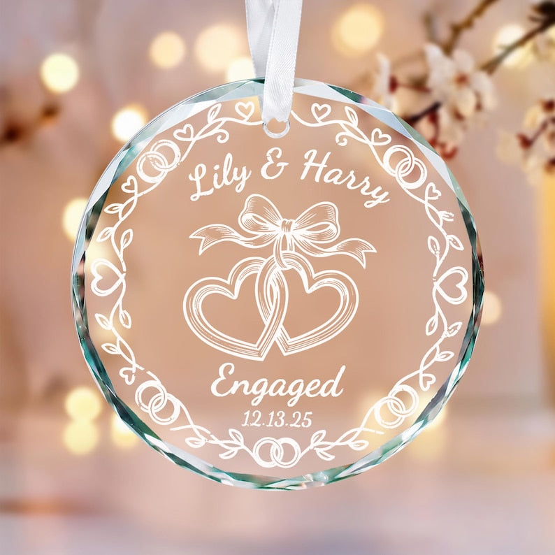 Personalized Engagement Ornament 2026, First Christmas Engaged Ornament, Custom Couple Christmas Ornament, Engagement Gift, Glass Ornament